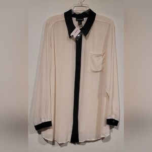 NWT Lane Bryant Sheer Cream Collared Blouse Sz 22/24
